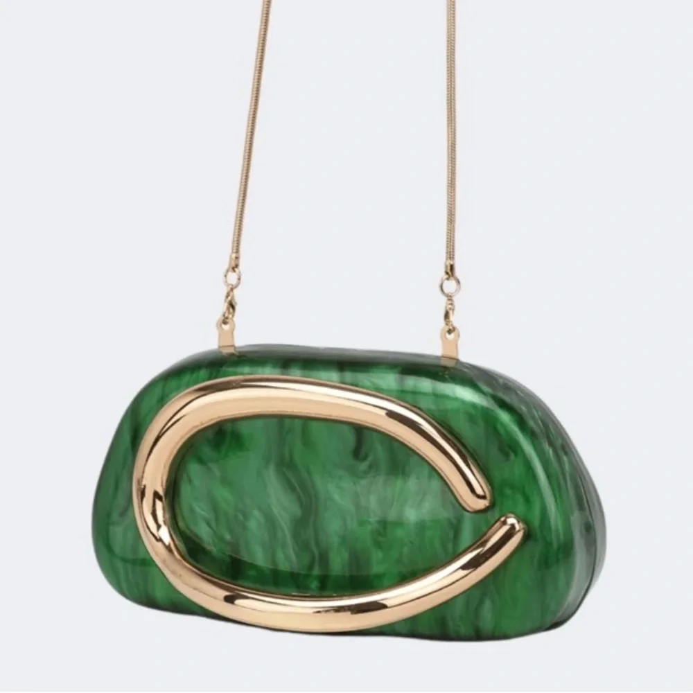 Green Metallic Crossbody Clutch Bag